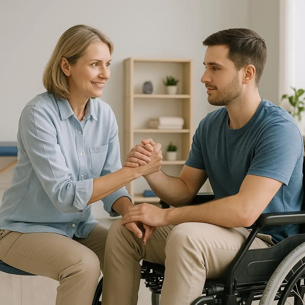 Therapist discussing allied health support with participant